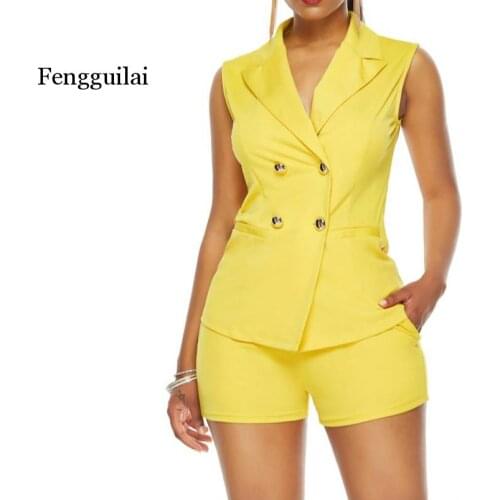 Women Suit Summer New Professional Classic gold Buckle Suit Vest Jacket Double-breasted Two-piece Short Suits