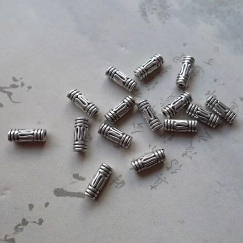 100pcs/lot Vintage Tibetan Silver Tube Spacer Beads 8x3mm Buddha Mantra Loose Prayer Beads DIY Jewelry Findings For Women Men