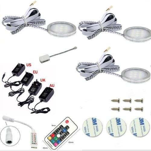 2W LED Cabinet Light RGB Lamp Color Changing Puck Lights Dimmable Under Shelf Kitchen Counter Furniture Lighting