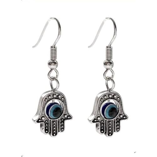 20Pair *GOOD LUCK EYE HAMSA HAND* Blue Revolving Eye SP Earrings Kabbalah 35MM LK676