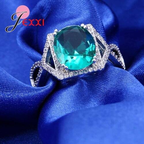 2020 Trendy Silver Luxury Green Stone Zircon 925 Sterling Silver Ring Womens Valentines Day Gifts for Female Bague Femme