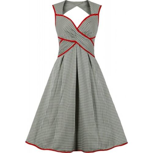 2021 Summer Sleeveless Women Vintage Swing Dress Fashion Grid Tunic Rockabilly Dress Bowknot Zipper Dress Elegant Party Vestidos