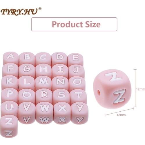 26pc Pink Letter Silicone Beads Baby Teether Beads Chewing Alphabet Bead For Personalized Name DIY Teething Necklace 12mm