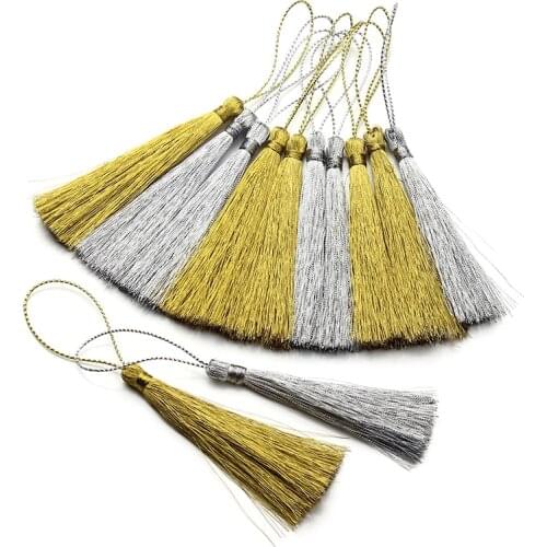 30pcs/lot Gold/Silver Silk Tassel Cord 80mm Handmade Rayon Thread Tassels Charms for DIY Jewelry Making Findings Materials F3051