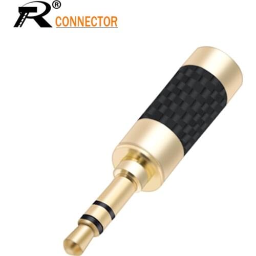 Carbon Fiber Adapter Audio Jack 3.5mm 3 Pole Stereo Male Plug Gold Plated Wire Solder Connector for 6mm cable