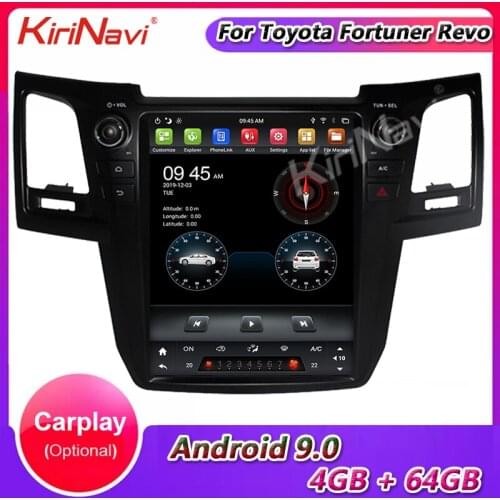 KiriNavi Vertical Screen Tesla Style 12.1'' Android 9.0 Car DVD Radio For Toyota Fortuner Revo Audio GPS Navigation 2012-2015 4G