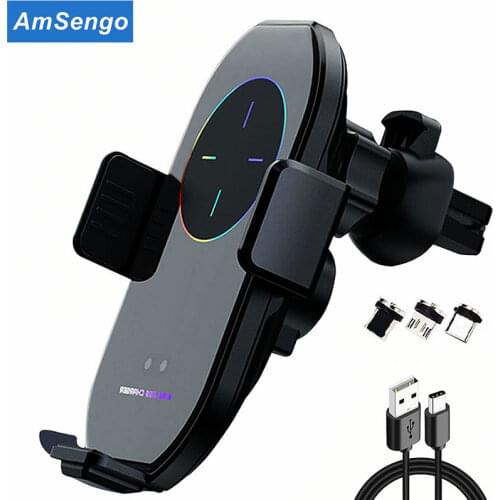 Amsengo Automatic Clamping Car Wireless Charger for AirVent Mount Car Phone Holder Support Intelligent Infrared Qi Fast Charging