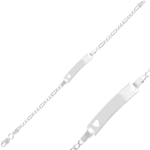 Silverlina Sterling Silver Heart Figaro Chain Flat Plate Child Bracelet
