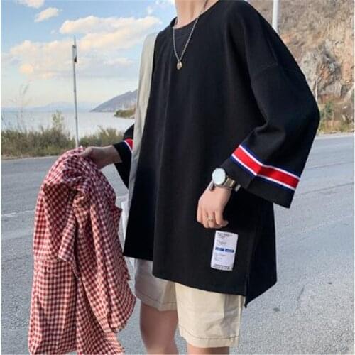 Black T Shirt Mens Street hip hop Tshirt Striped For Men Tee Summer Japanese Casual Tshirts Streetwear Fitness Tees Oversized