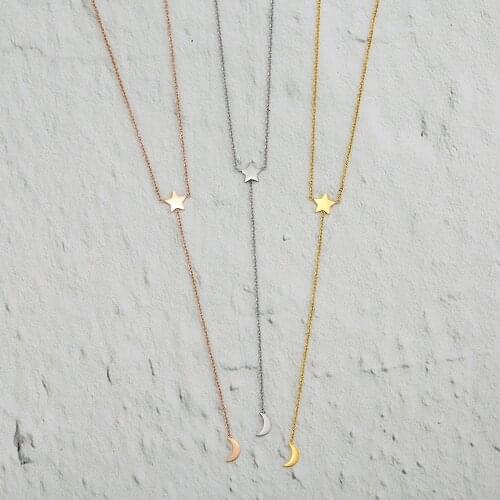 Wholesale Star Moon Lariat Y Choker Necklace Stainless Steel Link Chain as Mothers Day Best Gift 10pcs/lot