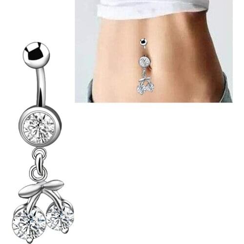 Fashion Cherry Dangle Belly Rings Navel Piercing Ombligo Nombril Titanium Steel 14G 10mm Body Pircing Jewelry High Quality Women