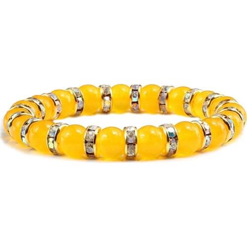 Trendy Women Natural Stone Bracelet Charm Yellow Chalcedony Rhinestone Beads Strand Bracelets Bangles Men Crystal Couple Jewelry