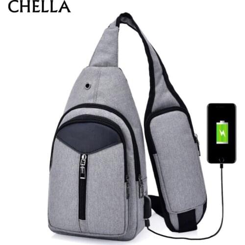 Anti Theft Men Backpack Canvas USB Rechargeable Chest Bag Headphone Hole Teenager Single Shoulder Boy Bag Sac A Dos Homme BP0212