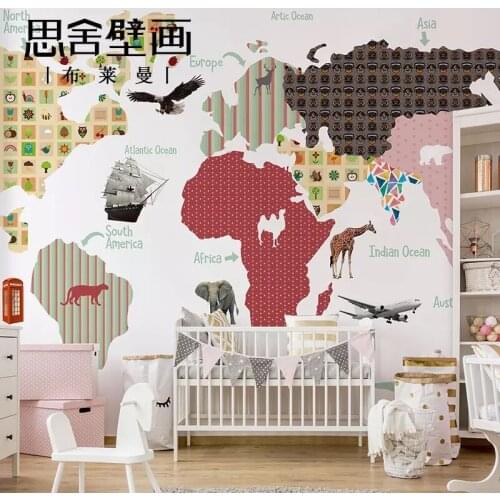 Bacaz Explorer Kids World Map Wallpaper Mural for Children Bedroom Background Wall Waterproof Fiber Mural 3d Cartoon Wall Paper