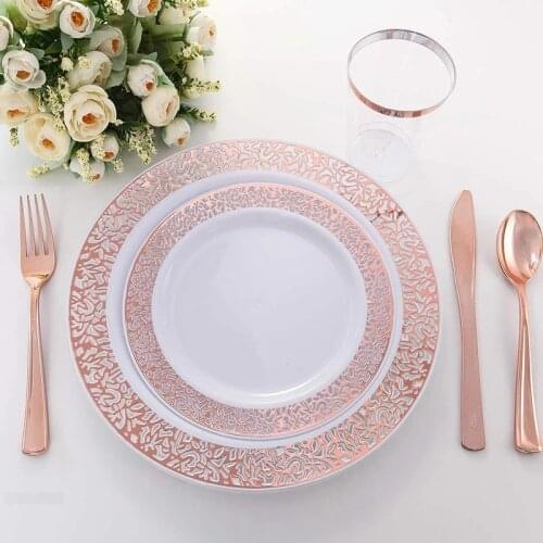 Disposable rose gold Plastic Plates for birthday party decoration of celebration and anniversaire wedding party decor supplies
