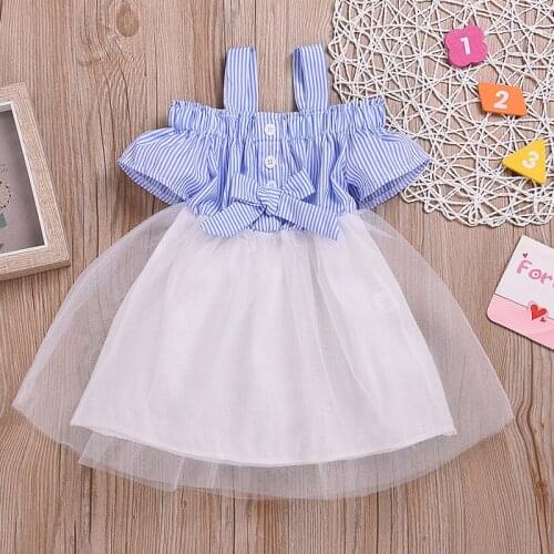 1-6Y Kids Baby Girls Striped Dress Summer Sleeveless Bow Casual Clothing Kids Princess Birthday Party Dresses For Girls Clothes