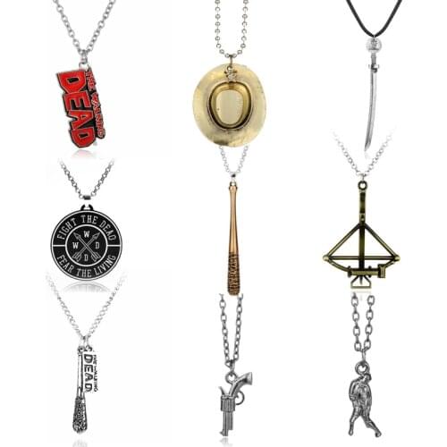 The Walking Dead Necklace Bat Bow Gun Swrod Zombie Pendants Necklace Creative Jewelry Men Women Trinket