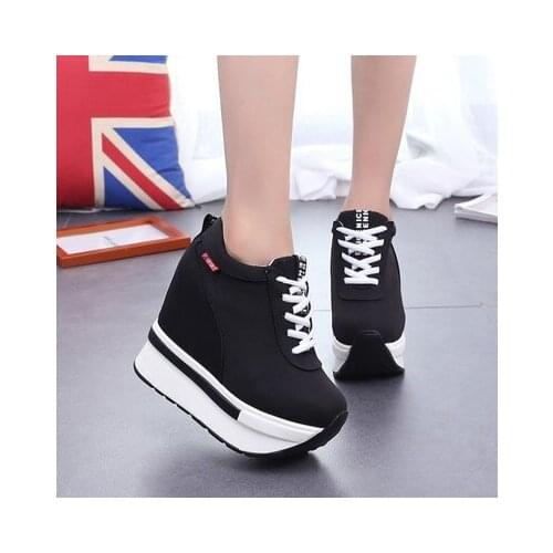 Canvas Shoes Womens Casual White Heel Platform Inner Height Increase Loafers Footwear Uppers Single Height Increasing Insole