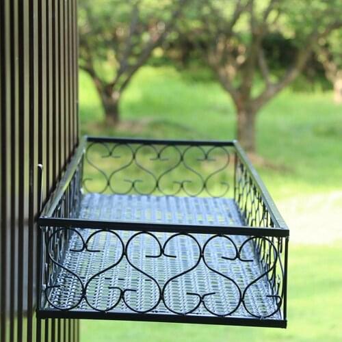 Flowers Pot Plant Stand Metal Rectangular Flower Pot Railing Hanging Holder For Indoor Garden Deck Planter