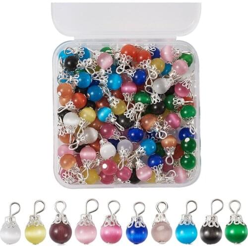 100pcs/box Cat Eye Pendants Handmade Drop Dangle Beads Charms with Bead Cap for DIY Bracelet Necklace Earrings Jewelry Making