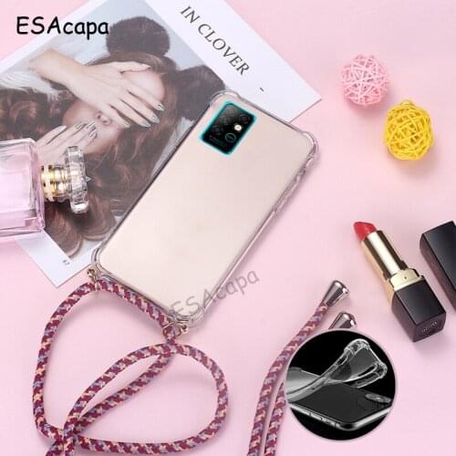 Shockproof Transparent Soft Phone Case For INFINIX Note 8 8i 7 SMART 5 X687 X657 HOT 10 LITE Crossbody Lanyard Cord Strap Cover