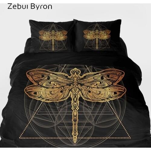 3D Bedding sets luxury,bed Set King/Queen/Custom Size,duvet cover set Black gold dragonfly,Blanket/Quilt Cover Set,Drop Ship