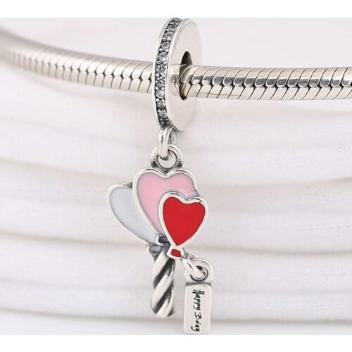 S925 Pendant DIY Jewelry Heart Balloons Dangle Charm fit Lady Bracelet Bangle Red Enamel Bead
