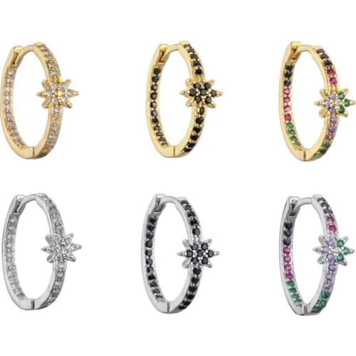 HECHENG 1Pair,Colorful Star Cz Earrings,Two tones Rainbow Cubic Zirconia Hoop Earrings For Women ,wholesale