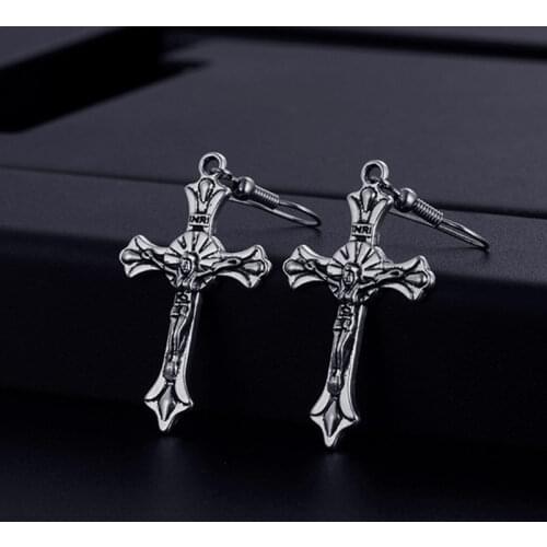 2021 New Fashion Silver Color Jesus Cross Pendant Dangle Earrings For Women Men Classic Christian Jewelry