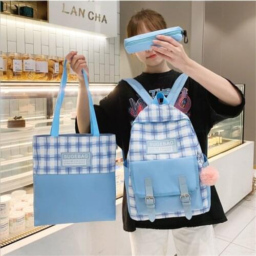 2021 3Pcs/Set Oxford School Backpacks Plaid Women Lovely Fashion Bags For Teenage Girls Black Bookbags Students Travel Female