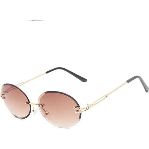 Sunglasses Women Adult Retro Vintage Metal Rimless Glasses Oval Female Summer Eyeglasses Gradient Acrylic Lens Sun Glasses UV