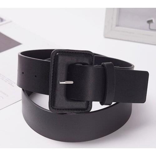 Solid Color Belt Women Wide Leather Belt Square Pin Buckle Waistband Ladies Dress Coat Belts ceinture femme