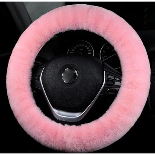 Universal Soft Plush Car Steering-Wheel Cover Genuine Wool Winter Warm Black Pink Cover Interior Accessories For Ms Women Girl