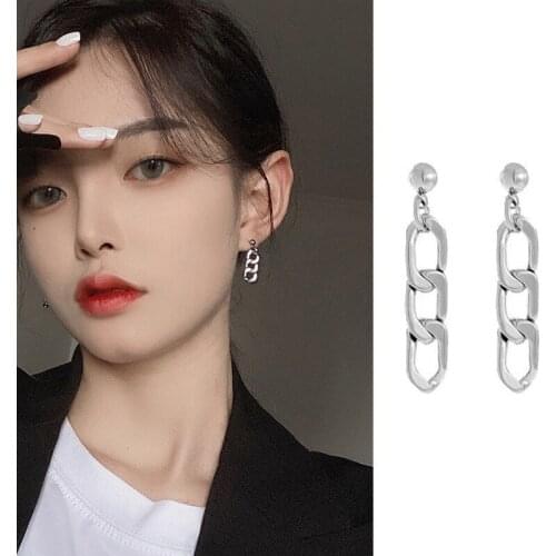 Vintage Geometric Punk Metal Chunky Link Chain Earrings for Women Kpop Gold Hollow Minimalist Drop Earring Trendy 2021 Jewelry