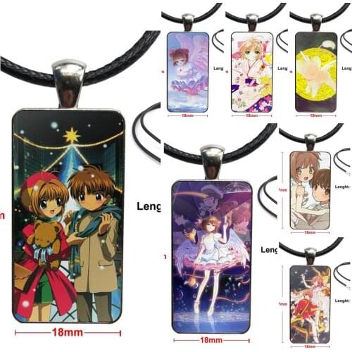 Japanese Cardcaptor Sakura Printed For Women Party Design Fashion Vintage Glass Women Rectangle Necklace Pendants