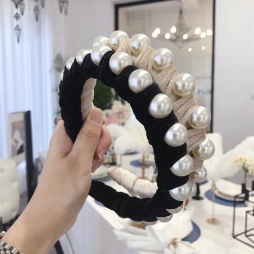 2019 Fashion Big Pearl Velvet Cloth Braided Hair Bands For Women Hairband Girls Hair Accessories Headband Hoop Hair Clip Hairpin