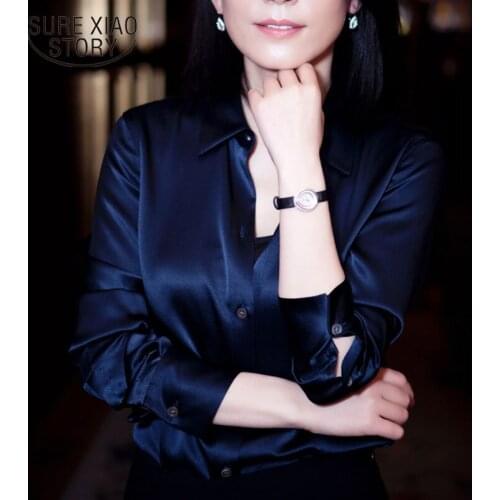 2021 Autumn Women Tops and Blouses Fashion Long Sleeve Office Work Satin Shirts Women Turn Down Collar Chic Chiffon Blouse 2245