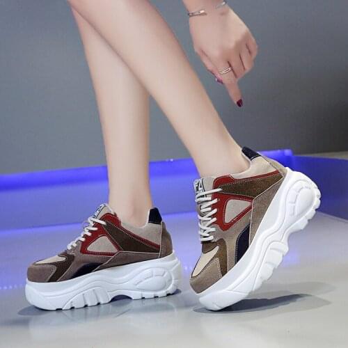 Spring Chunky Sneakers For Women Fashion Ladies 7cm Wedges Designer Dad Casual Shoes Woman Suede Sports Platform Sneakers 2021
