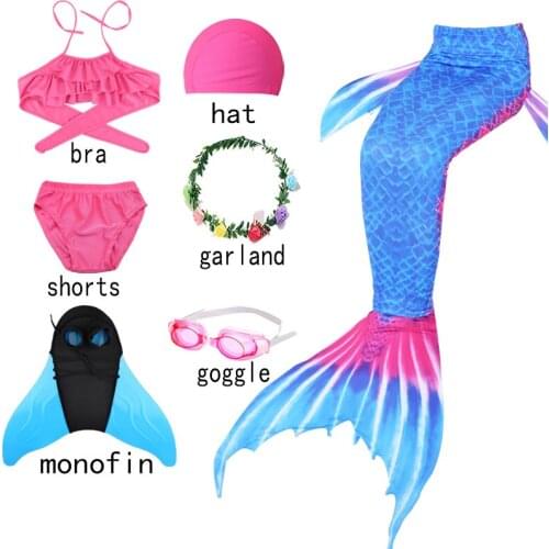 Mermaid Tail Fins Girl Summer Bikini Beach Wear Swimsuits Dress Costumes Monofin Flipper Swimsuit Mermaid Tails For Kids