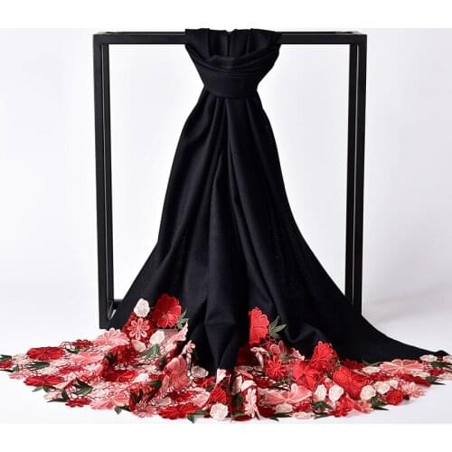 Women 100% Wool Scarf Wedding 2021 Brand Embroidery Shawls and Wraps for Ladies Bride Bridesmaid Pashmina Winter Wool Scarves