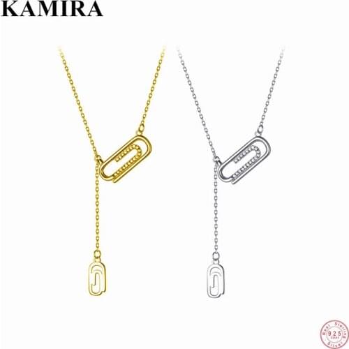 KAMIRA 925 Sterling Silver Fashion Vintage Chic Pin Link Chain Pendientes Necklace for Women Luxury Gold Choker Jewelry Collares