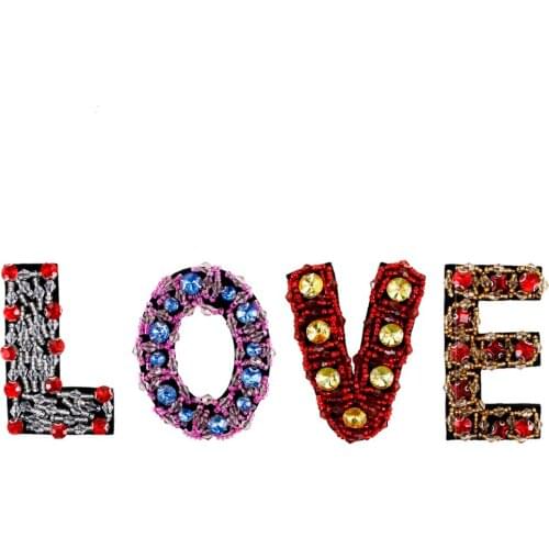 10set Handmade Rhinestone Beaded Motifs Patches LOVE Letters Applique Motif Badges for Bags Clothes Sewing Accessories TH1118