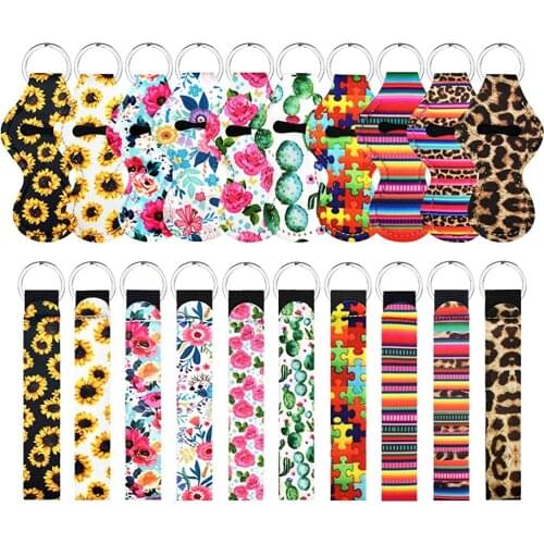 10pc Chapstick Holder Keychains Portable Lipstick Holder with 10pc Neoprene Wristlet Keychain Lanyards