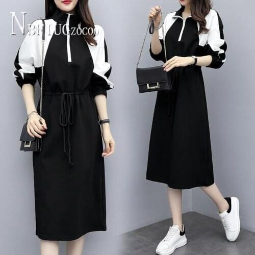 2020 Autumn New Loose Plus Size Women Dress Korean Drawstring Female Dresses