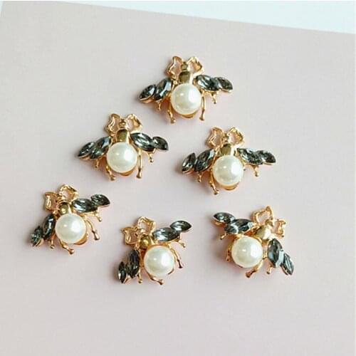 50pcs 18*24mm Pearl Rhinestone Bee Buckel Bead For Kids Hair Jewelry Ornament Scrapbooking Bride Headwear Craft Diy Accessory