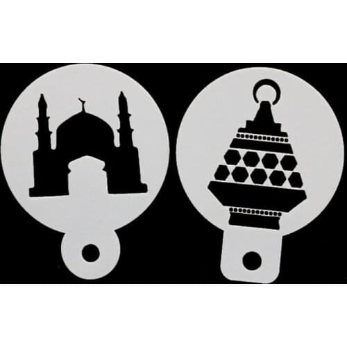 8pcs/set Eid Mubarak Ramadan Moon Coffee Flower Spray Stencils Cake Mold Decor