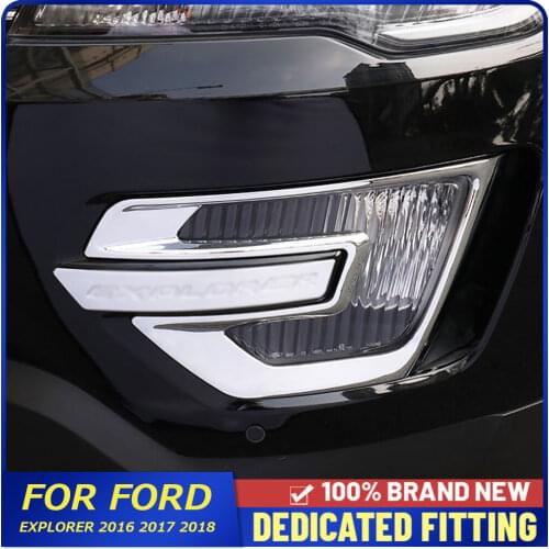 Car External Decoration Front Foglight Frame ABS Chrome Head Fog Lamp Cover Sticker For Ford Explorer 2016 2017 2018