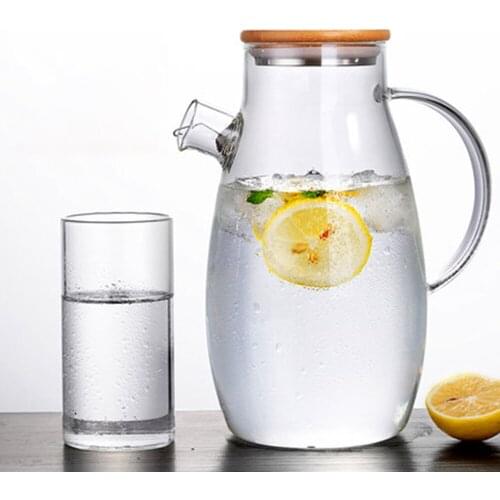 1300 / 1800ml Large Borosilicate Glass Ice Tea Jug with Bamboo Lid Kitchen Water Pitcher Home Juice Teapot Boiling Water Kettle