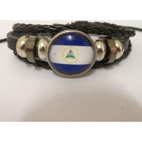 Infinity Love Nicaragua Flag Leather Bracelets Charm Nicaragua Glass Beads Bracelet Charm Nicaragua Bangles Friendship Gift