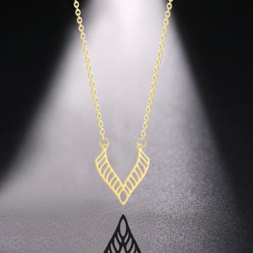 Chereda Hollow V Shape Necklace Stainless Steel Geometric Chain Pendant Charm Sign Children Choker Necklaces Birthday Gift